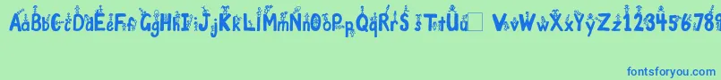 フォントGirlsNBoys – 青い文字は緑の背景です。
