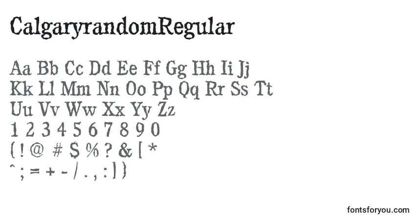 Schriftart CalgaryrandomRegular – Alphabet, Zahlen, spezielle Symbole