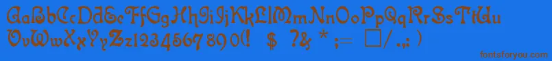 フォントAtlantisMedium – 茶色の文字が青い背景にあります。