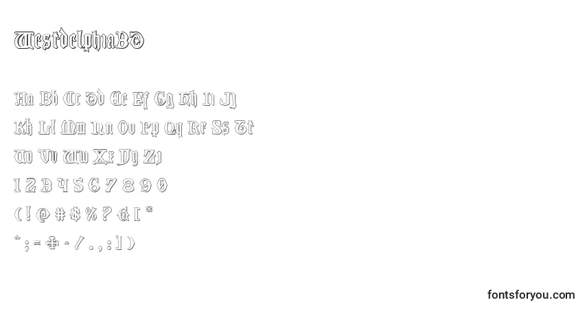 Schriftart Westdelphia3D – Alphabet, Zahlen, spezielle Symbole