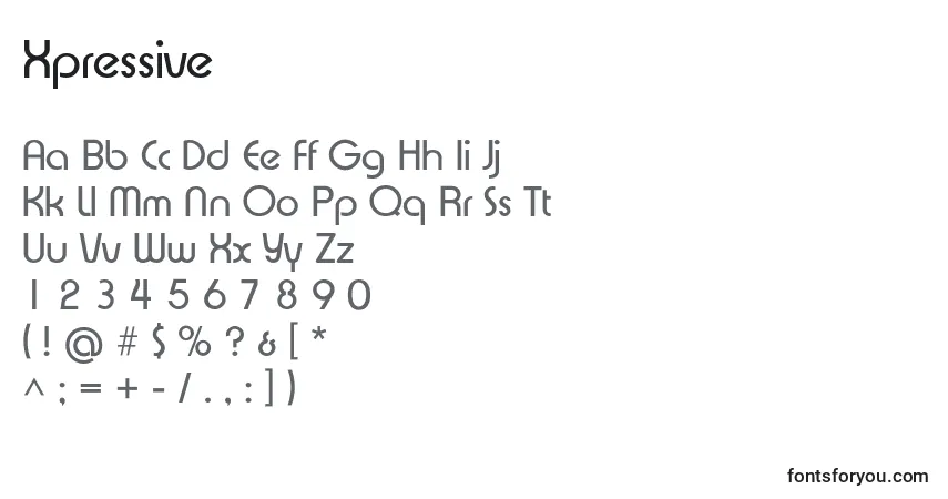 Czcionka Xpressive – alfabet, cyfry, specjalne znaki
