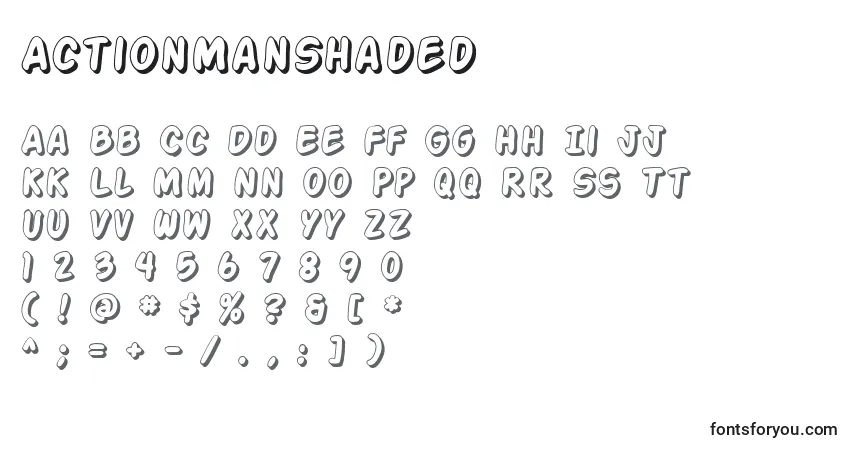 Шрифт ActionManShaded – алфавит, цифры, специальные символы