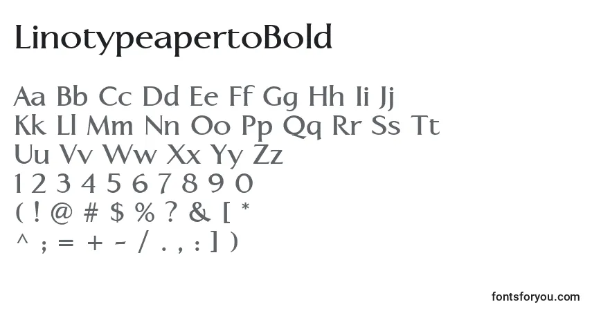 A fonte LinotypeapertoBold – alfabeto, números, caracteres especiais