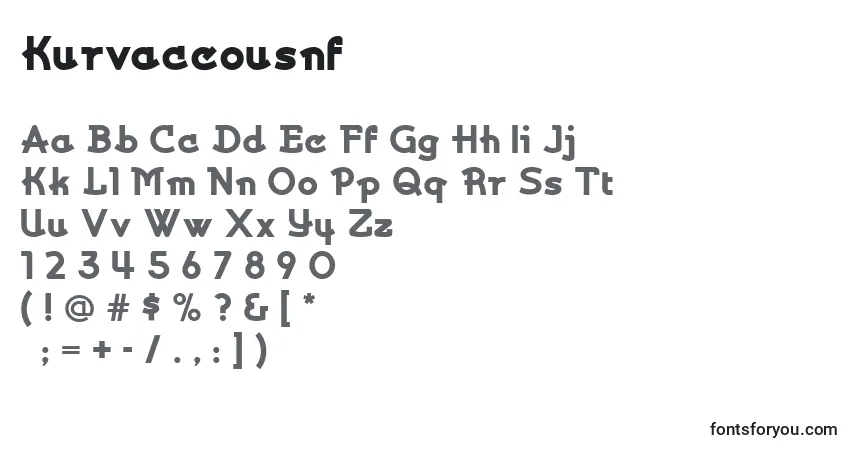 Schriftart Kurvaceousnf – Alphabet, Zahlen, spezielle Symbole