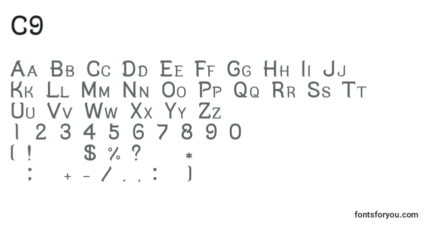 Fuente C9 - alfabeto, números, caracteres especiales