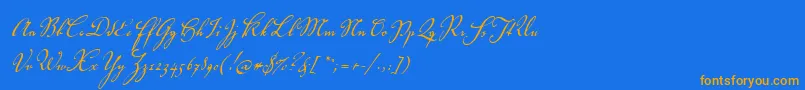 フォントVolutascript – オレンジ色の文字が青い背景にあります。