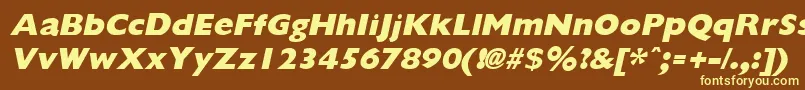 GiliganextraboldItalic-fontti – keltaiset fontit ruskealla taustalla