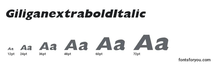 Размеры шрифта GiliganextraboldItalic
