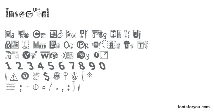 Schriftart Insecuri – Alphabet, Zahlen, spezielle Symbole