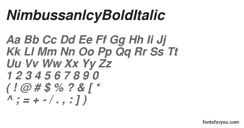Шрифт NimbussanlcyBoldItalic – алфавит, цифры, специальные символы