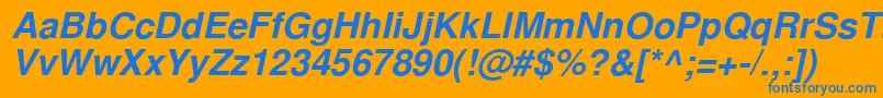 NimbussanlcyBoldItalic-Schriftart – Blaue Schriften auf orangefarbenem Hintergrund