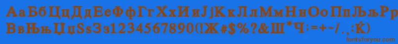 フォントCirilicoFont – 茶色の文字が青い背景にあります。