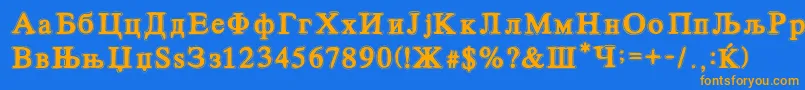 フォントCirilicoFont – オレンジ色の文字が青い背景にあります。