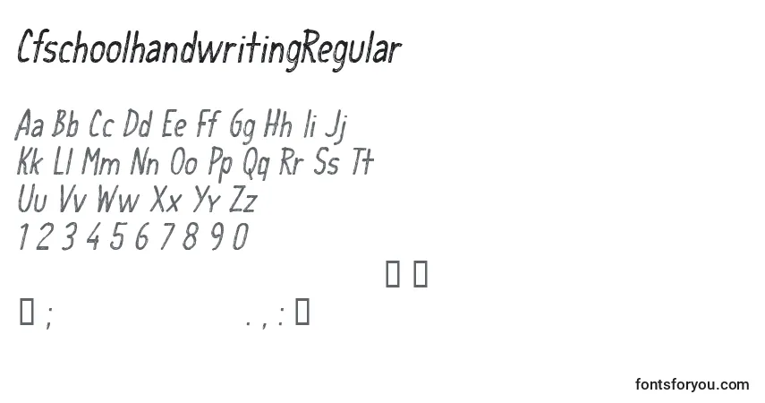 A fonte CfschoolhandwritingRegular – alfabeto, números, caracteres especiais