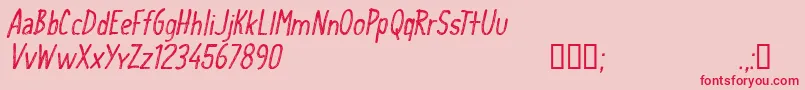 Fonte CfschoolhandwritingRegular – fontes vermelhas em um fundo rosa