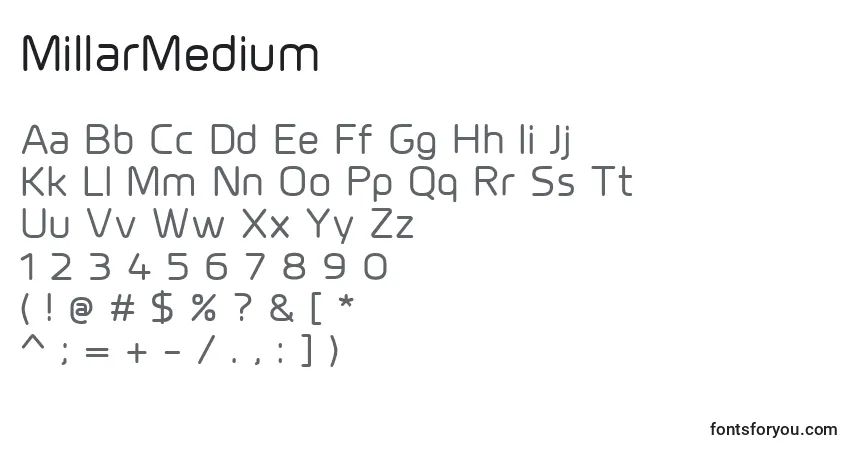 Czcionka MillarMedium – alfabet, cyfry, specjalne znaki