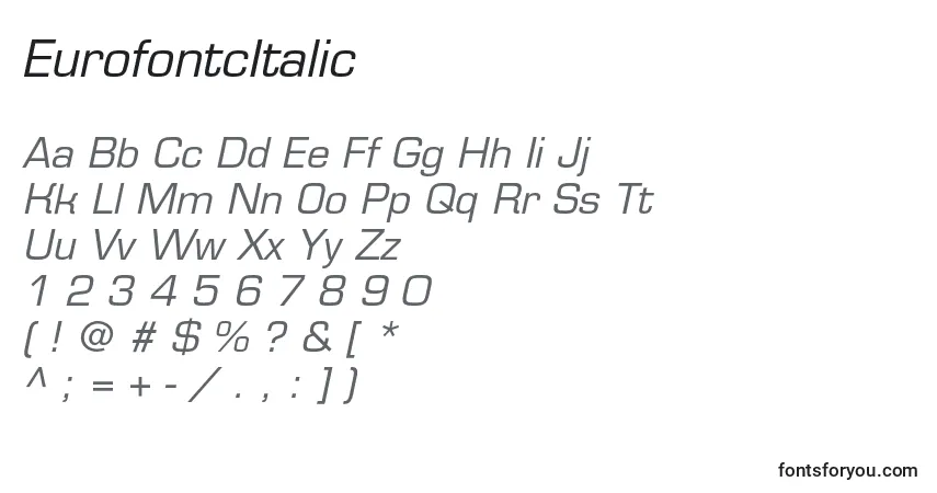 EurofontcItalicフォント–アルファベット、数字、特殊文字