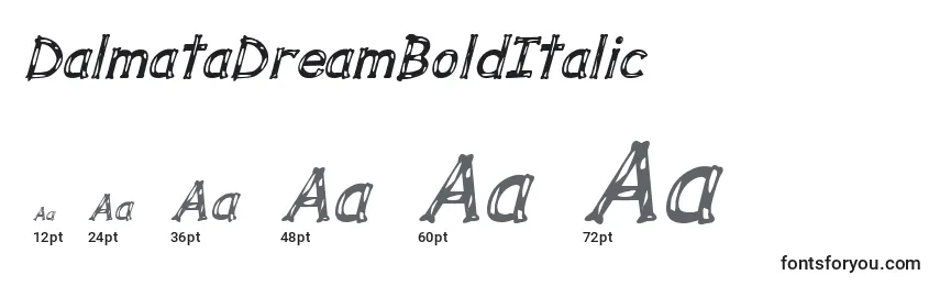 Размеры шрифта DalmataDreamBoldItalic
