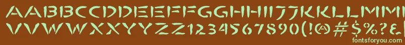 フォントBombora – 緑色の文字が茶色の背景にあります。