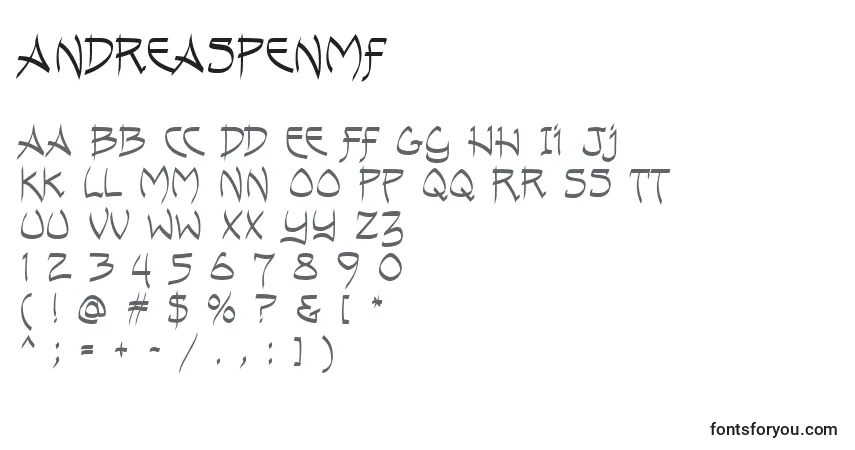 Шрифт AndreasPenMf – алфавит, цифры, специальные символы