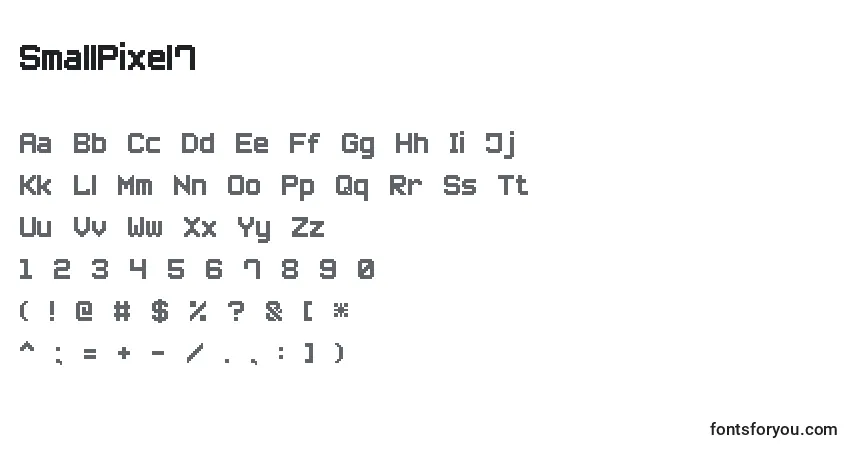 Czcionka SmallPixel7 – alfabet, cyfry, specjalne znaki