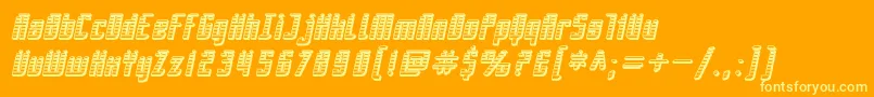 SfPiezolectricSfxOblique-Schriftart – Gelbe Schriften auf orangefarbenem Hintergrund