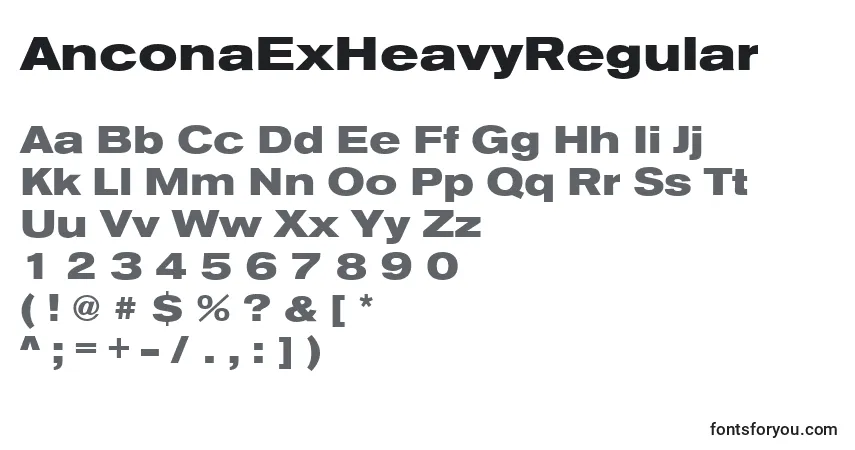 A fonte AnconaExHeavyRegular – alfabeto, números, caracteres especiais
