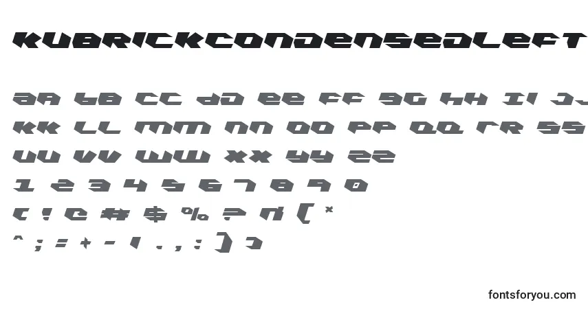 Schriftart KubrickCondensedLeftalic – Alphabet, Zahlen, spezielle Symbole