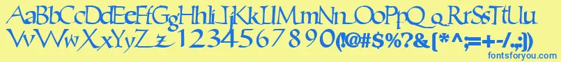 フォントEricbrush21Bold – 青い文字が黄色の背景にあります。