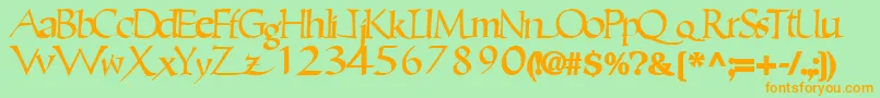 フォントEricbrush21Bold – オレンジの文字が緑の背景にあります。