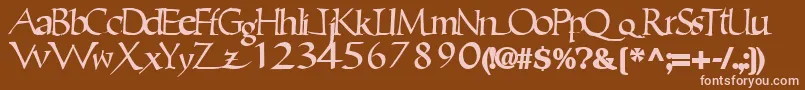 Ericbrush21Bold-fontti – vaaleanpunaiset fontit ruskealla taustalla