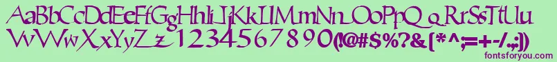 Ericbrush21Bold-Schriftart – Violette Schriften auf grünem Hintergrund