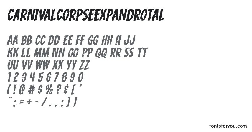 Шрифт Carnivalcorpseexpandrotal – алфавит, цифры, специальные символы