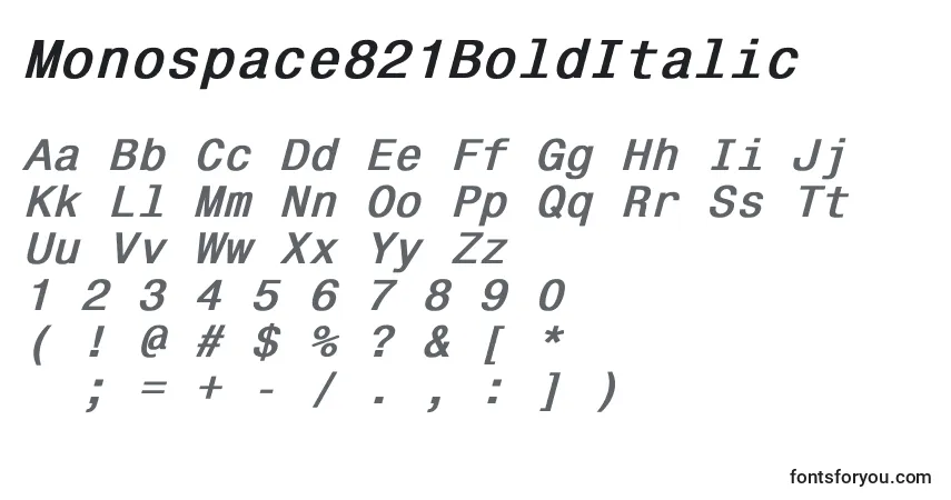 Czcionka Monospace821BoldItalic – alfabet, cyfry, specjalne znaki