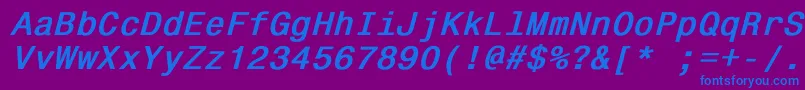 Monospace821BoldItalic-Schriftart – Blaue Schriften auf violettem Hintergrund