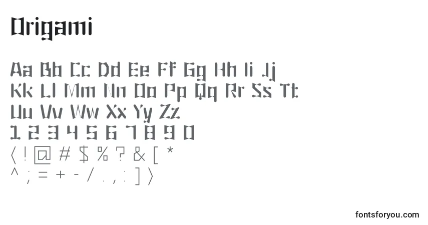 A fonte Origami (44599) – alfabeto, números, caracteres especiais