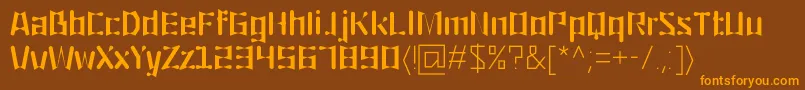 フォントOrigami – オレンジ色の文字が茶色の背景にあります。