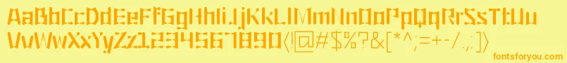 フォントOrigami – オレンジの文字が黄色の背景にあります。