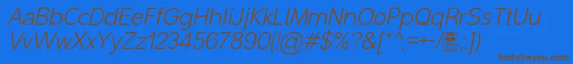 Fonte MalterSansLightItalicDemo – fontes marrons em um fundo azul