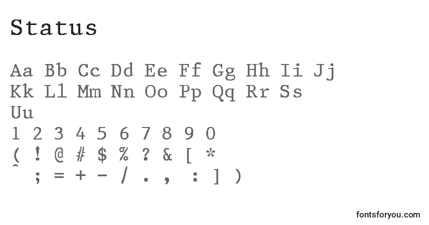 A fonte Status – alfabeto, números, caracteres especiais