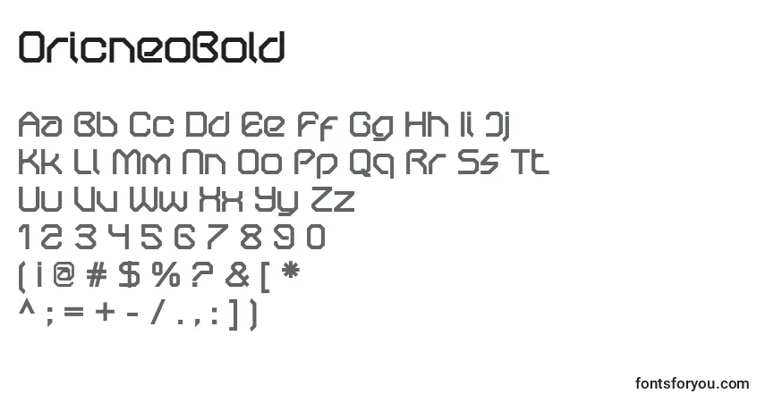 A fonte OricneoBold – alfabeto, números, caracteres especiais