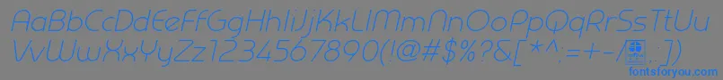 PrestijLightItalicDemo-Schriftart – Blaue Schriften auf grauem Hintergrund