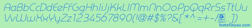 PrestijLightItalicDemo Font – Blue Fonts on Green Background