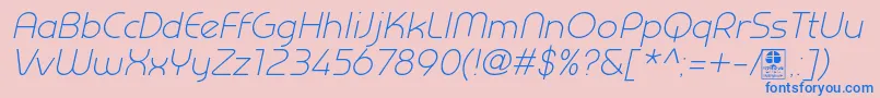 PrestijLightItalicDemo-Schriftart – Blaue Schriften auf rosa Hintergrund