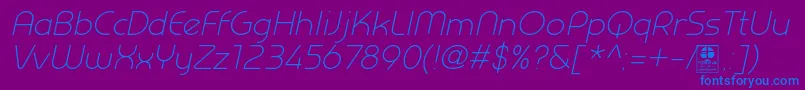 PrestijLightItalicDemo-Schriftart – Blaue Schriften auf violettem Hintergrund