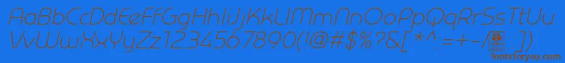 PrestijLightItalicDemo-Schriftart – Braune Schriften auf blauem Hintergrund