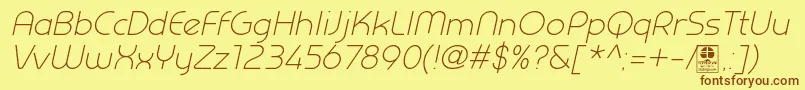 PrestijLightItalicDemo Font – Brown Fonts on Yellow Background
