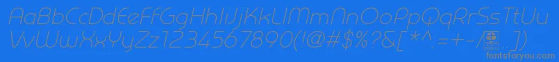 PrestijLightItalicDemo-Schriftart – Graue Schriften auf blauem Hintergrund