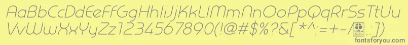 PrestijLightItalicDemo-Schriftart – Graue Schriften auf gelbem Hintergrund