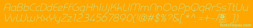 PrestijLightItalicDemo-Schriftart – Grüne Schriften auf orangefarbenem Hintergrund